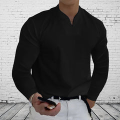 Stylish Men's Casual Long Sleeve V-Neck Comfy Work Leisure Shirt