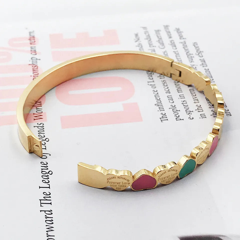 Beautiful Cute Gold Plated Stainless Steel Sweet Heart Charm Cuff Bangles For Women and Girls