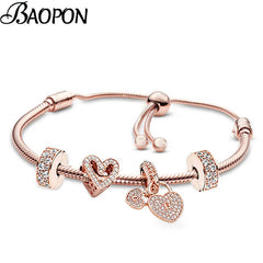 New Arrival - Elegant Silver Plated Crystal Feather Hearts Charm Bracelets With Adjustable Chain Bracelet