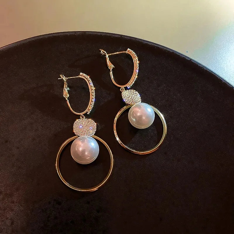 Elegant Fashion Imitation Pearl Drop Earrings with Sparkling Zirconia