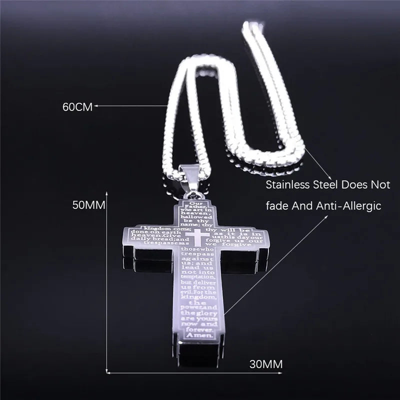 Stainless Steel Christian Bible Cross Chain Pendant Necklace