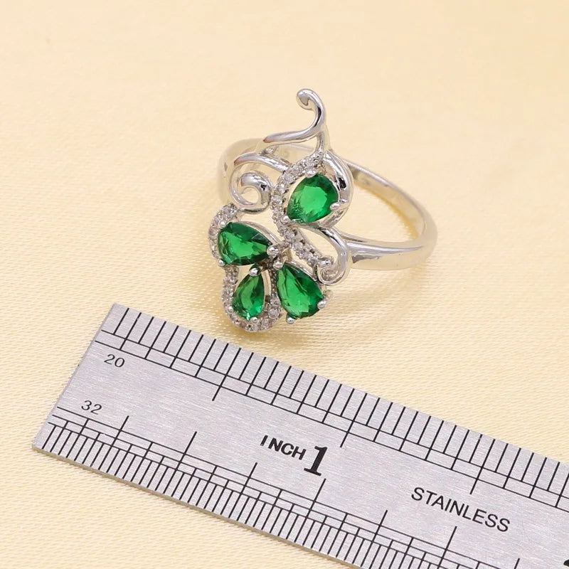 Exquisite Luxury 925 Sterling Silver Sparkling Green Stones Cubic Zirconia Jewelry Sets