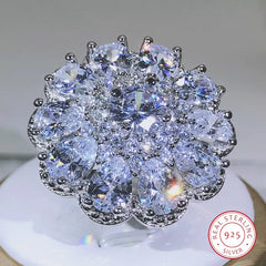Luxury in S925 Sterling Silver: Glittering Multi-Stones Zircon Big Ring for Men and Women