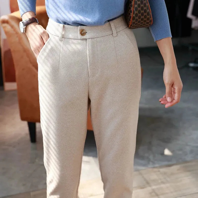 High Quality Women's Casual Woolen Harem Pencil Pants Trousers