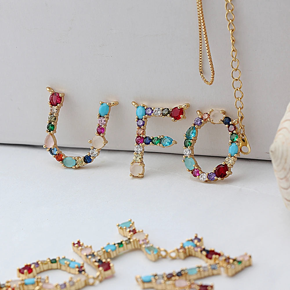 Elegant Personalized Colorful CZ Initial Letter Pendant Necklace