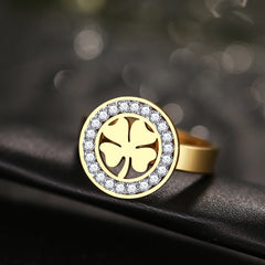 Gorgeous Stainless Steel Four Leaf Clover Zirconia Ring
