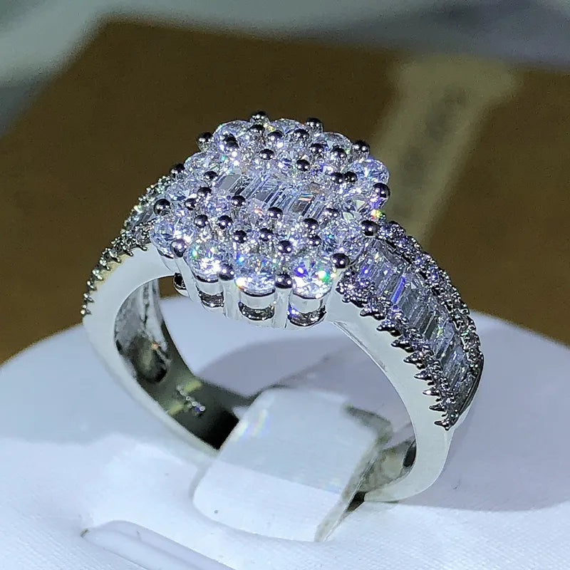 Brilliant 925 Silver High Quality Square White Zirconia Ring