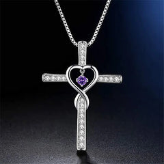 Exquisite Religion Inlaid Full Zircon Crucif Necklace Love Heart Pendant Necklace
