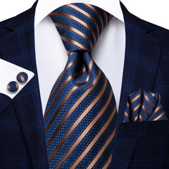 Luxury Hi-Tie 100% Silk Paisley Blue Business Necktie with Pocket Square and Cufflinks Set