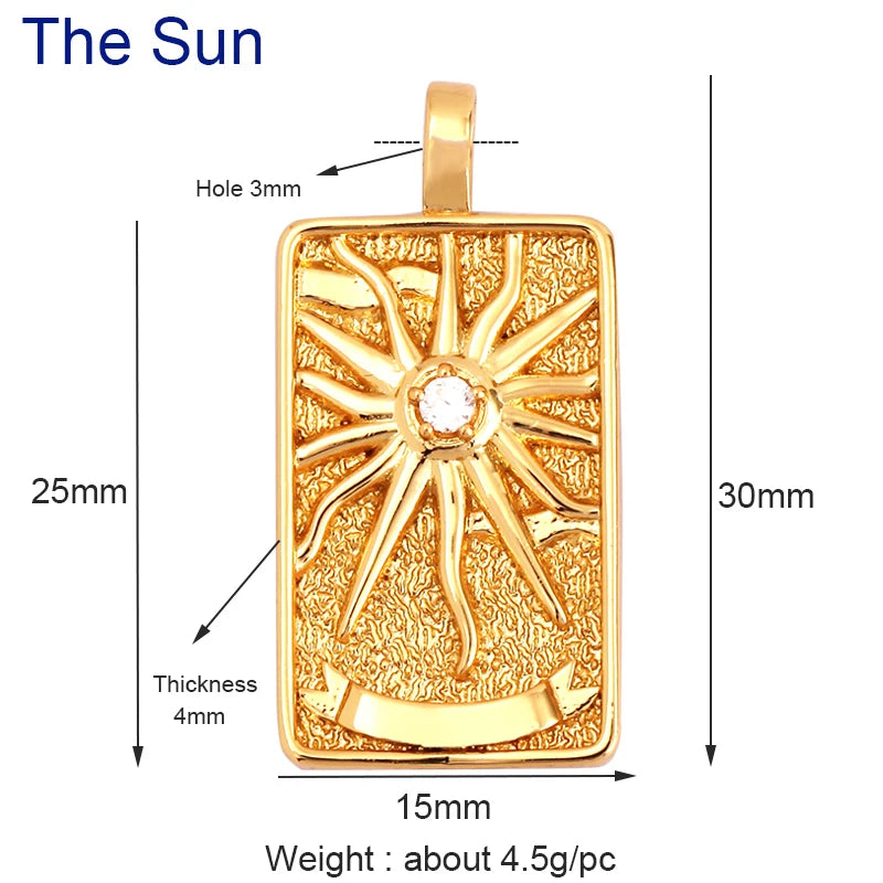 Exquisite Luxury Real 18K Gold Plated Tarot Cards Pendant Necklace for Women and Men