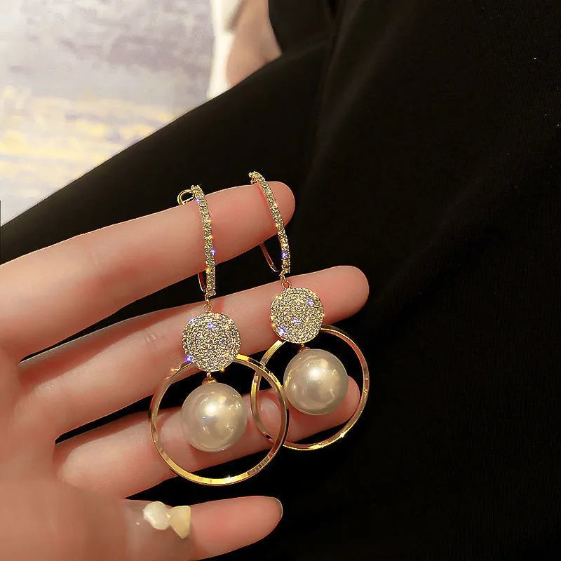 Elegant Fashion Imitation Pearl Drop Earrings with Sparkling Zirconia