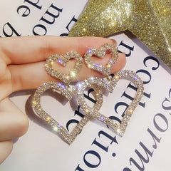 Luxury Double Big Heart Pearl Crystal Rhinestone Earrings