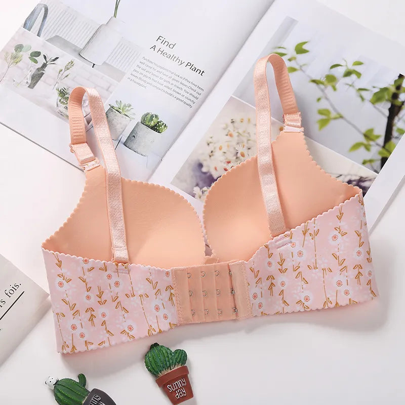 Elegant Women Sexy Seamless Floral Push Up Wire Free Bras