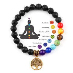 Gorgeous 7 Chakra Life Tree Bracelets Natural Stone Reiki Healing Bangle Bracelet for Women and Men