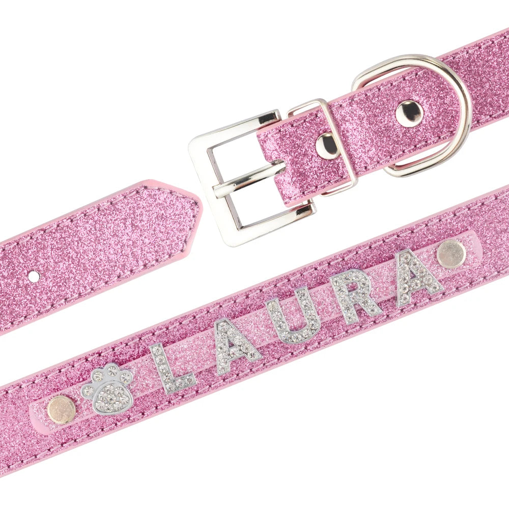 Personalized Pet Collar with ID Tags Adjustable: High-Quality Fiber Material with Rhinestone Bling Charms for Loving Pets