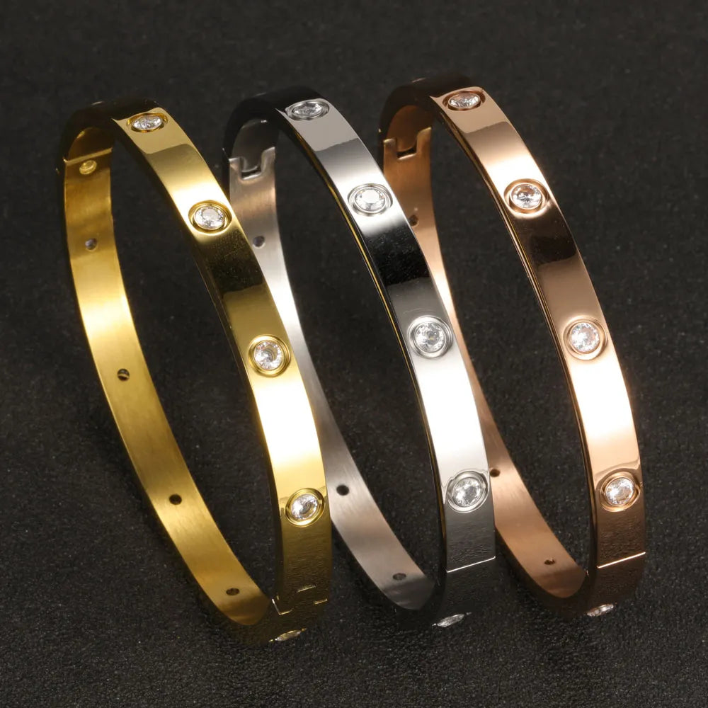 Elegant Fashion Stainless Steel Crystal Cuff Bangle Bracelets