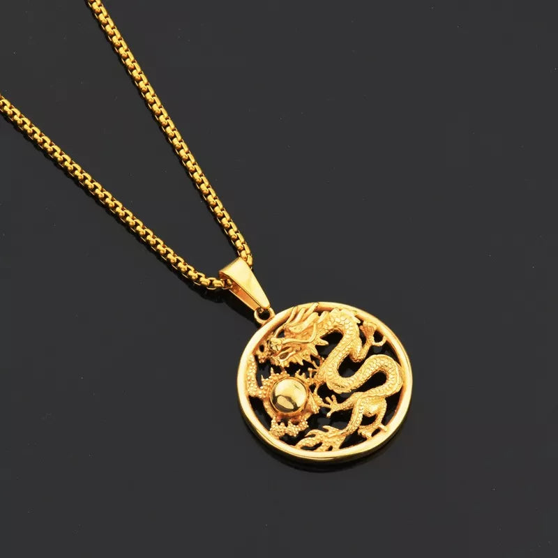 Exquisite 3D Auspicious Dragon Signet Pendant Necklace for Men and Women