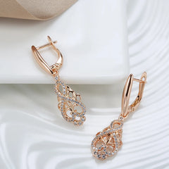 Exquisite Luxury 585 Rose Gold Natural Zircon Crystal Flower Dangle Earrings