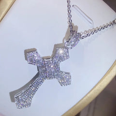 Sparking 925 Sterling Silver Classic Cross Pendant Silver With Zircon Necklace for Men and Women