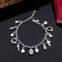 Luxury 925 Sterling Silver 13pcs Pendant Chain Charms Bracelet for Women and Girls