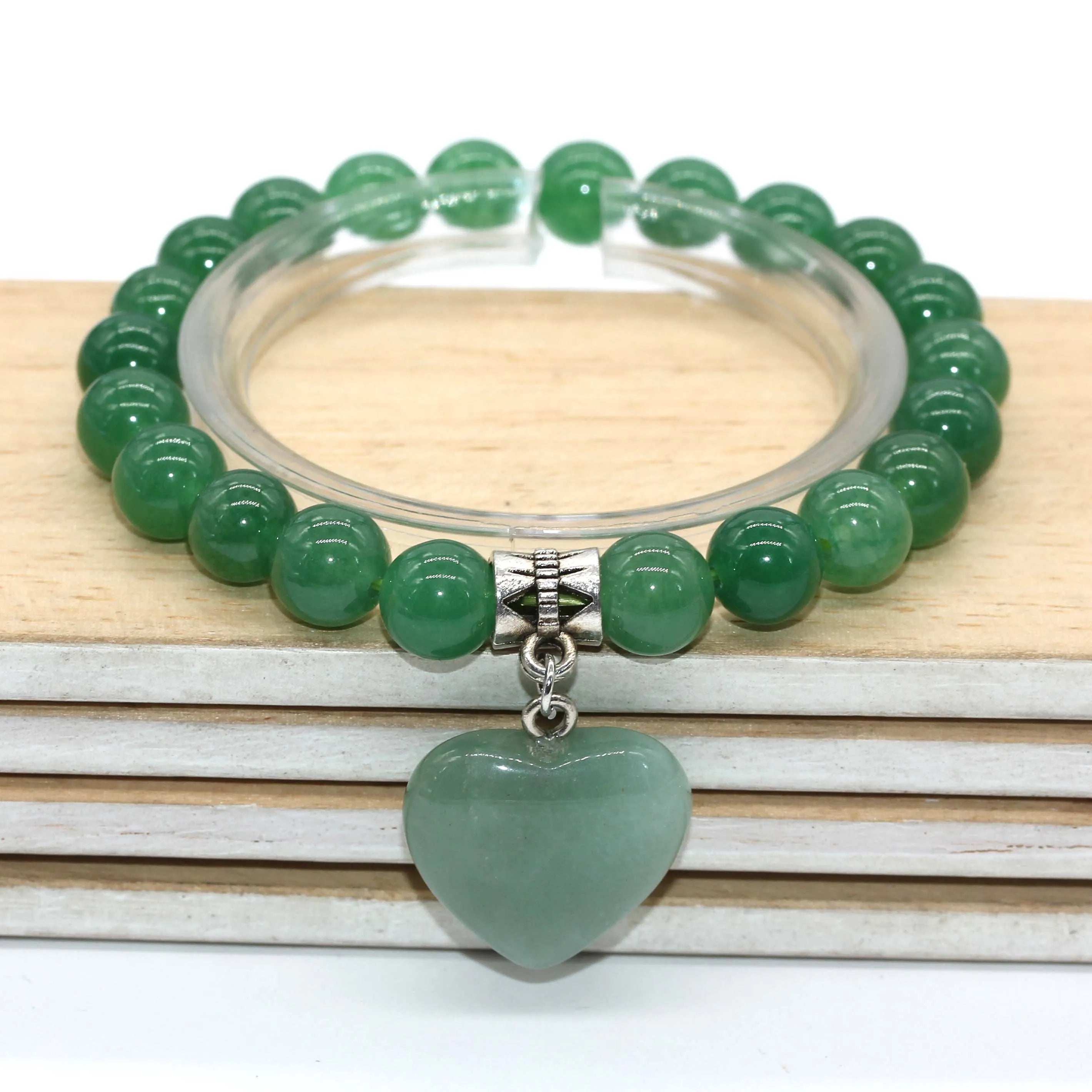 High Quality Polished Natural Round Beads Dangle Heart Healing Crystal Quartz Reiki Stone Bracelet