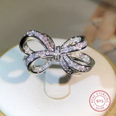 Luxury 925 Sterling Silver Sparkling Big Bow Zircon Ring