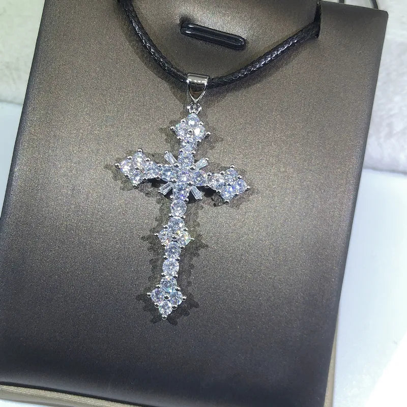 Brilliant 925 Sterling Silver Full Zirconia Cross Pendant Necklace for Women and Men