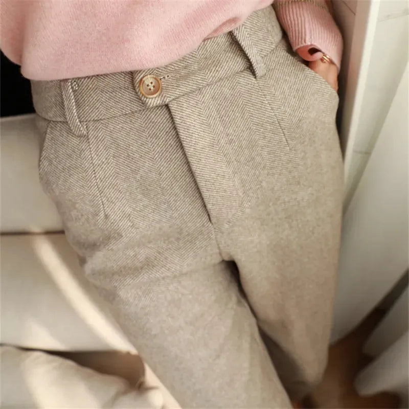 High Quality Women's Casual Woolen Harem Pencil Pants Trousers