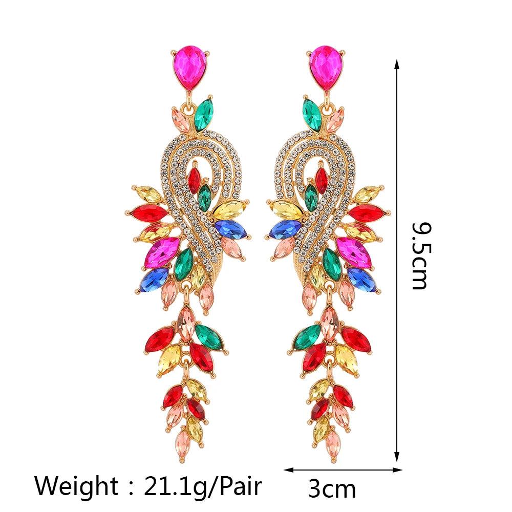 Luxury Sparkling Colorful Dangle Crystal Earrings For Women and Girls