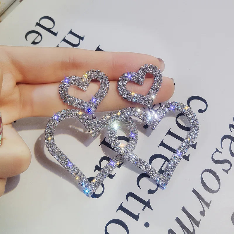 Luxury Double Big Heart Pearl Crystal Rhinestone Earrings