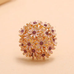 Exquisite Fashion Pink Flower Enamel Rhinestone Ring | Adjustable Bohemian Statement Jewelry for Women