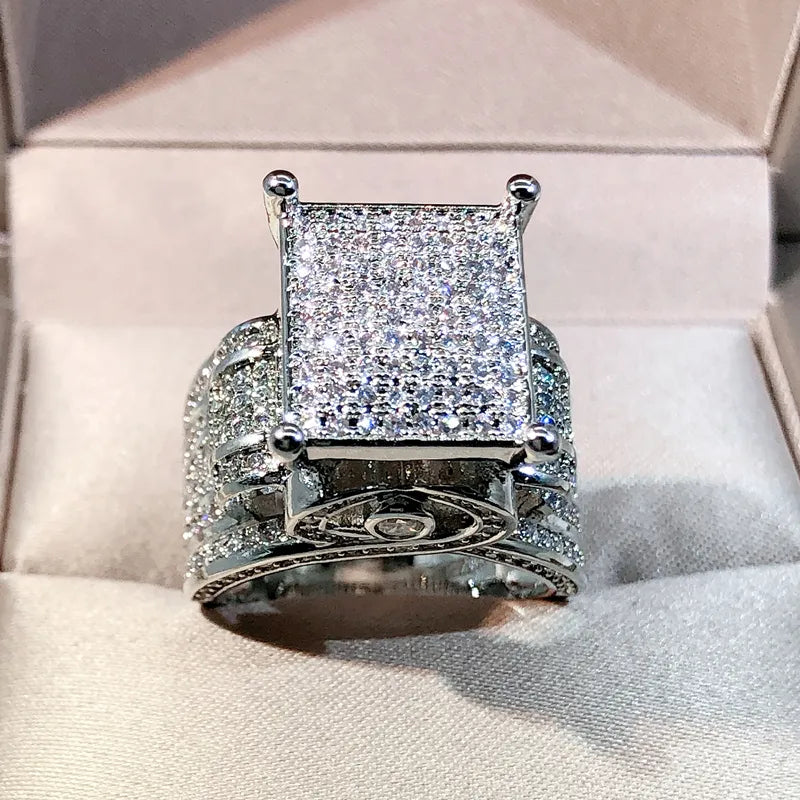 Dazzling 925 Sterling Silver Geometric Zircon Diamond Ring