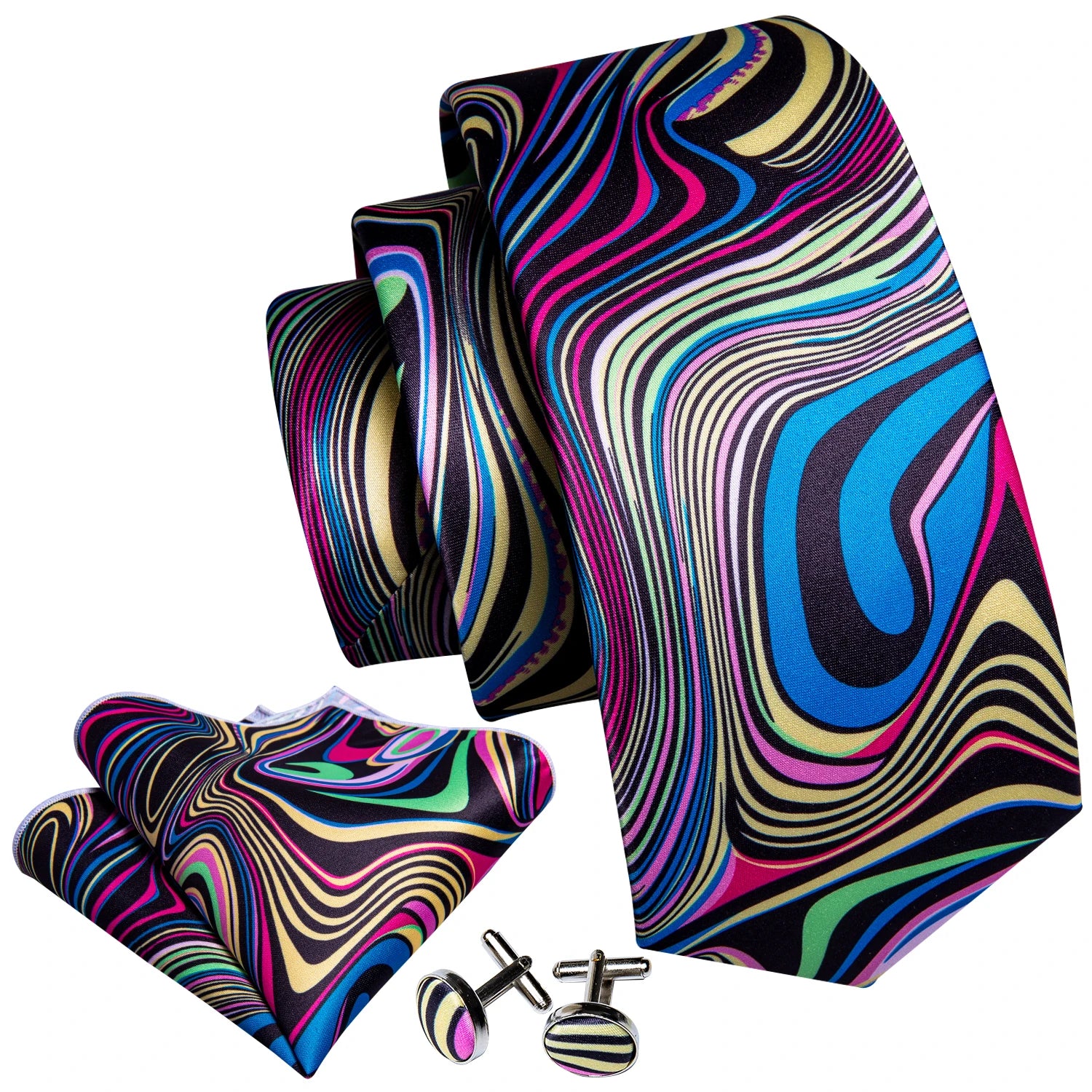 Luxury Barry.Wang Modern Abstract Multicolor Design Necktie with Pocket Square and Cufflinks Set