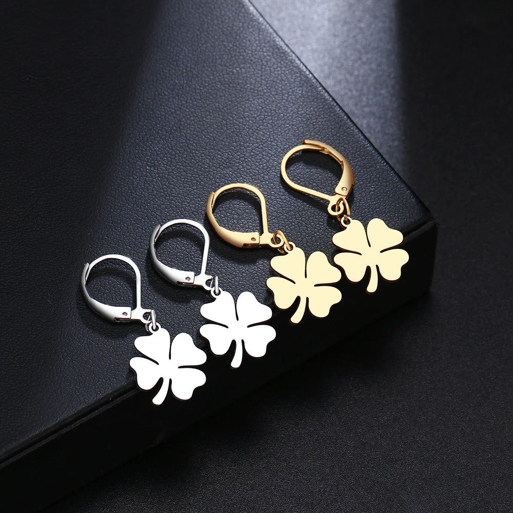 Elegant Stainless Steel Four Leaf Clover Chic Style Best Earrings