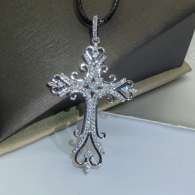 Magnificent 925 Sterling Silver Zirconia Heart Cross Pendant Necklace