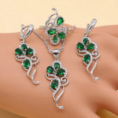 Exquisite Luxury 925 Sterling Silver Sparkling Green Stones Cubic Zirconia Jewelry Sets