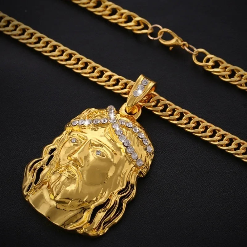 Magnificent Gold Color Big Jesus Religious Pendant Necklace