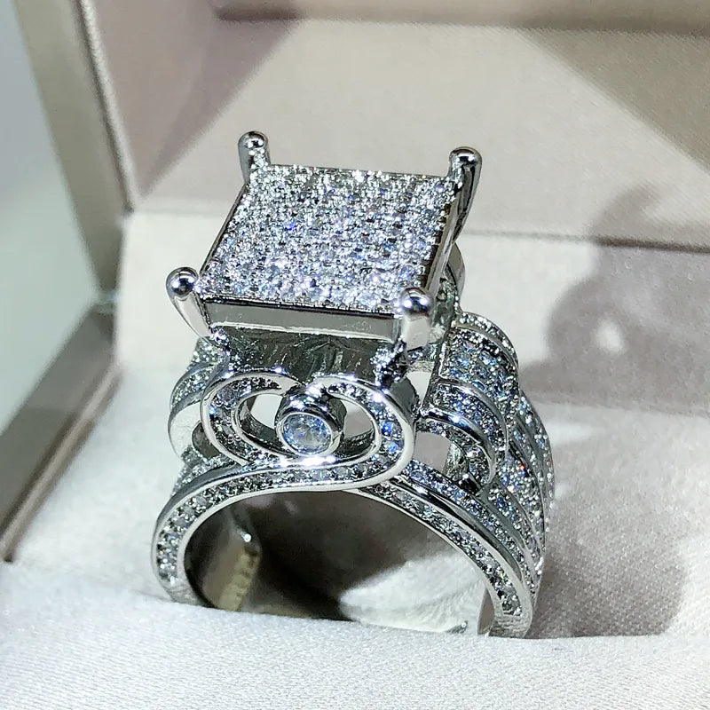 Dazzling 925 Sterling Silver Geometric Zircon Diamond Ring