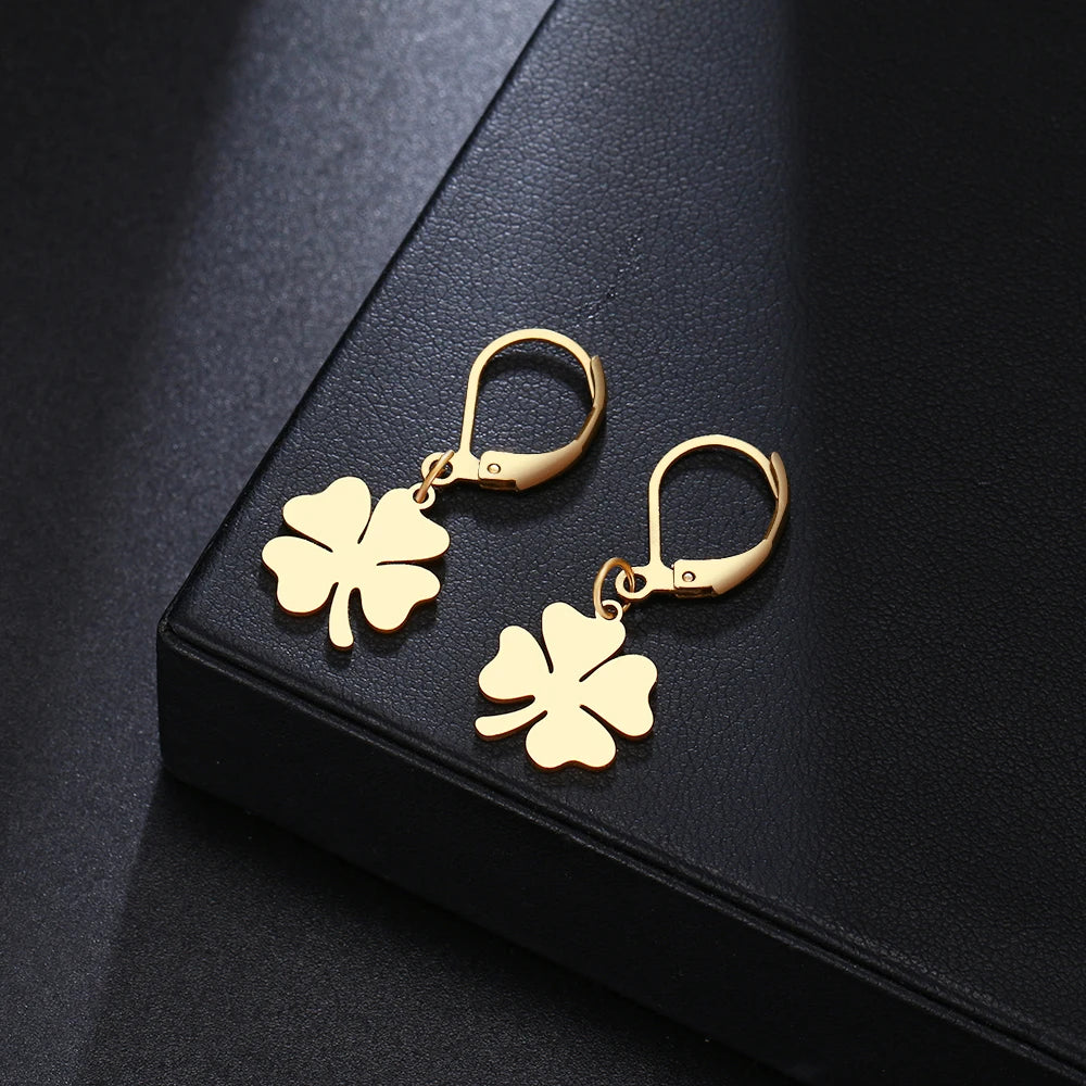 Elegant Stainless Steel Four Leaf Clover Chic Style Best Earrings