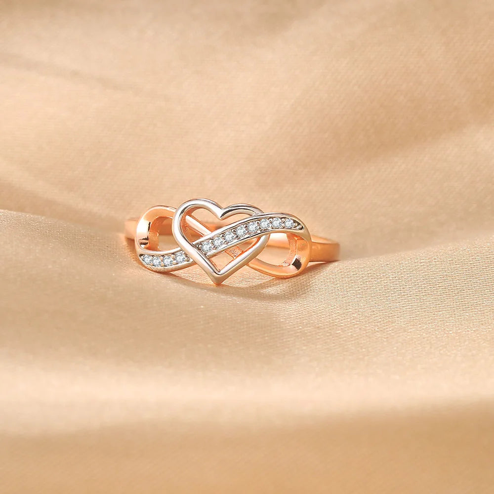 Elegant Gold Plated Two Tones Infinity Love Heart Rings