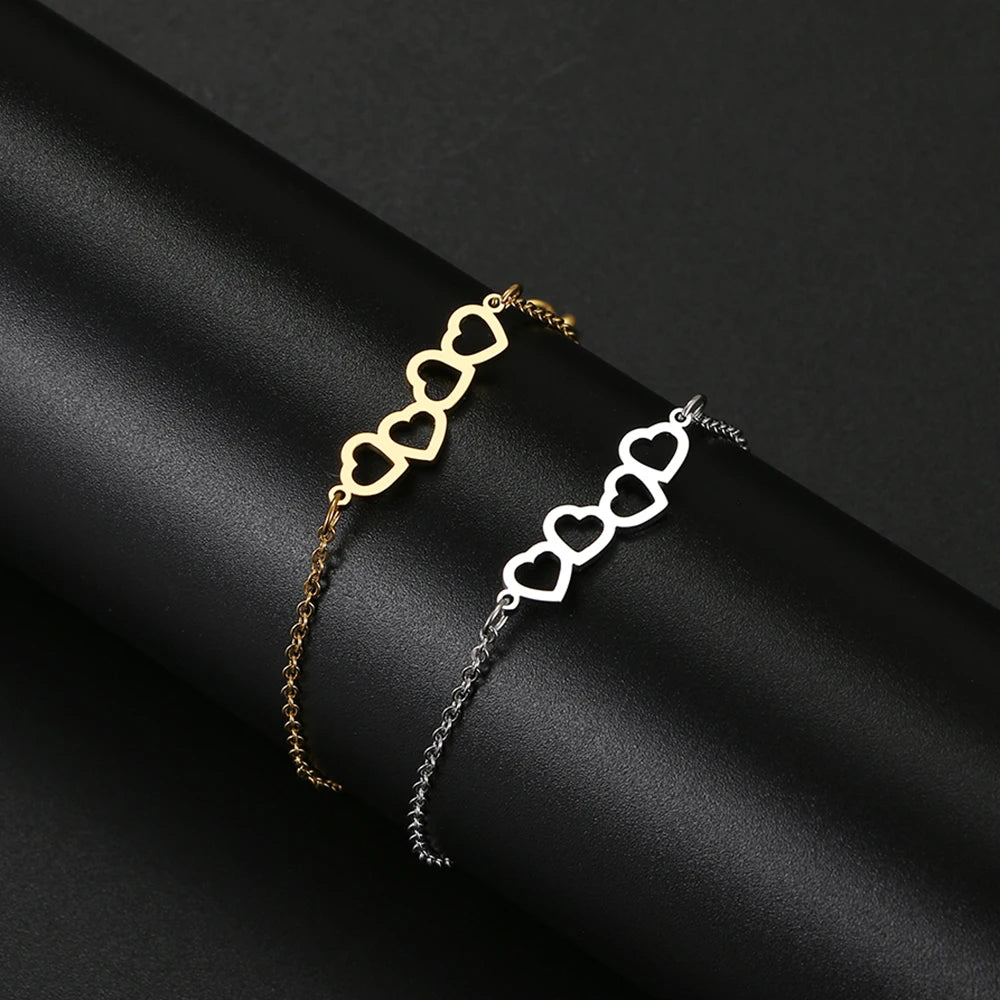 Elegant Stainless Steel Classic Sweet Hollow Heart Chain Charm Bracelet