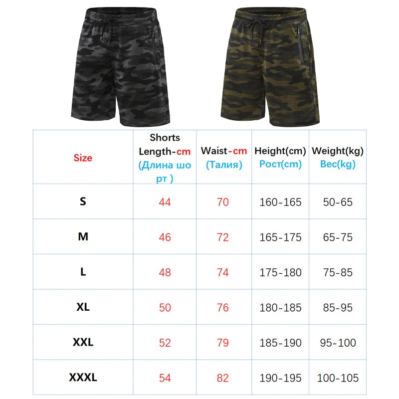 High Quality Men Sports Shorts Camouflage Zipper Pocket Mesh Quick Dry Training Fitness Five Pants Breathable Shorts