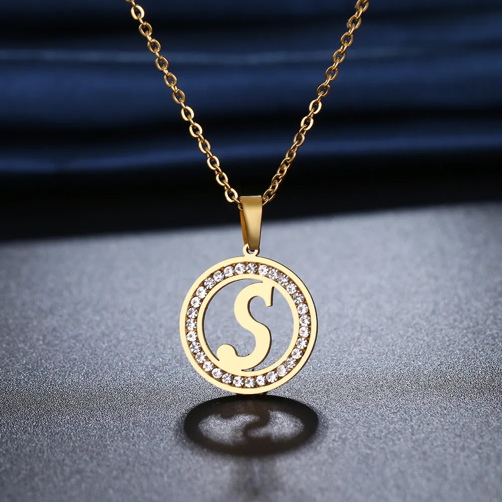 Luxury Gold and Rose Gold 316L Stainless Steel Crystal Rhinestone Initial Letter Necklace