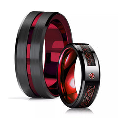 Exquisite Stainless Steel 8mm Red Groove Beveled Edge Men's Wedding Band