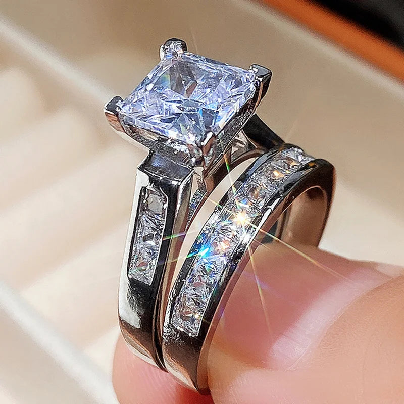 Luxury Brilliant Dazzling Square Zirconia Ring Set