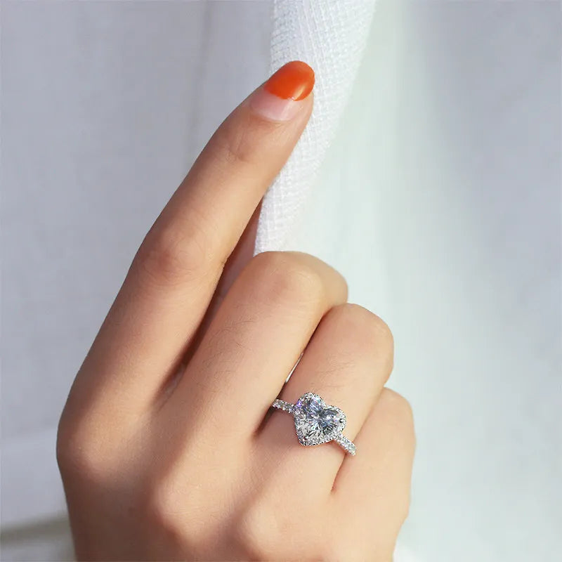 Elegant Trendy 925 Sterling Silver Sparkling Cubic Zirconia Heart Shape Ring