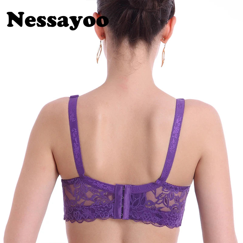 Sexy Lace Floral Cotton and Bamboo Fiber Wireless Push Up Bras
