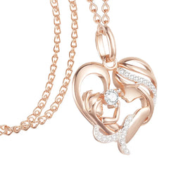 Rose Gold Mother Baby Heart Pendant with Cubic Zircon for Mother Gift