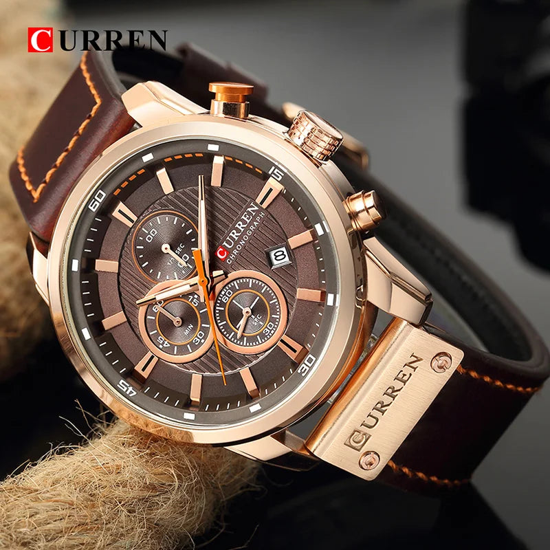 Luxury Stylish Men's Sports Leather Quartz Chronograph Wristwatch