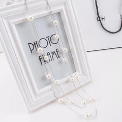 Fashion Long Double Layer Simulated Pearl Necklace Women